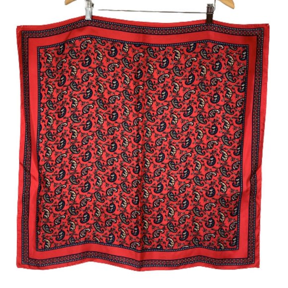 J G Hook Accessories - J G Hook Silk Scarf Square PAISLEY Preppy Red/Navy